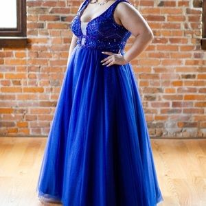 Blue beaded prom dress